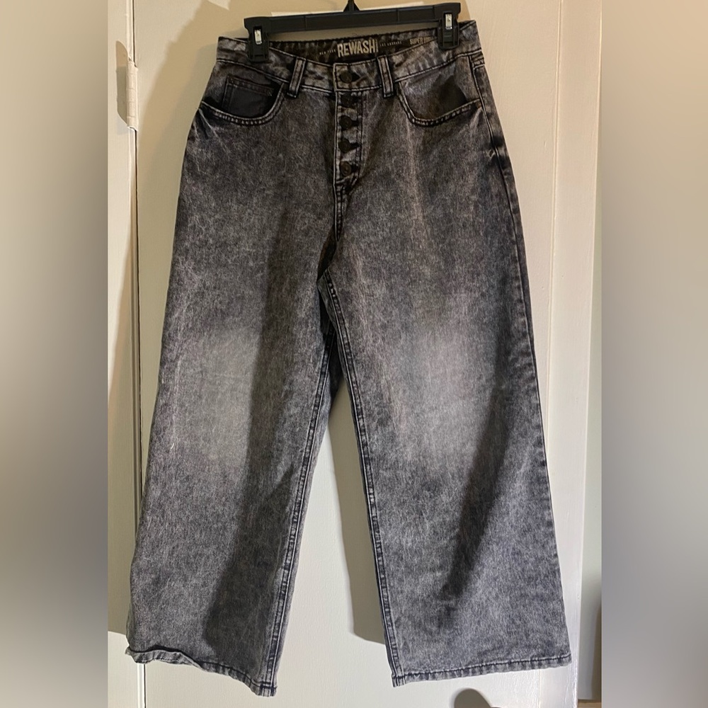 Rewash Jeans Womens 7/28 Wide Leg Black Stone Acid  Wash Super High Rise